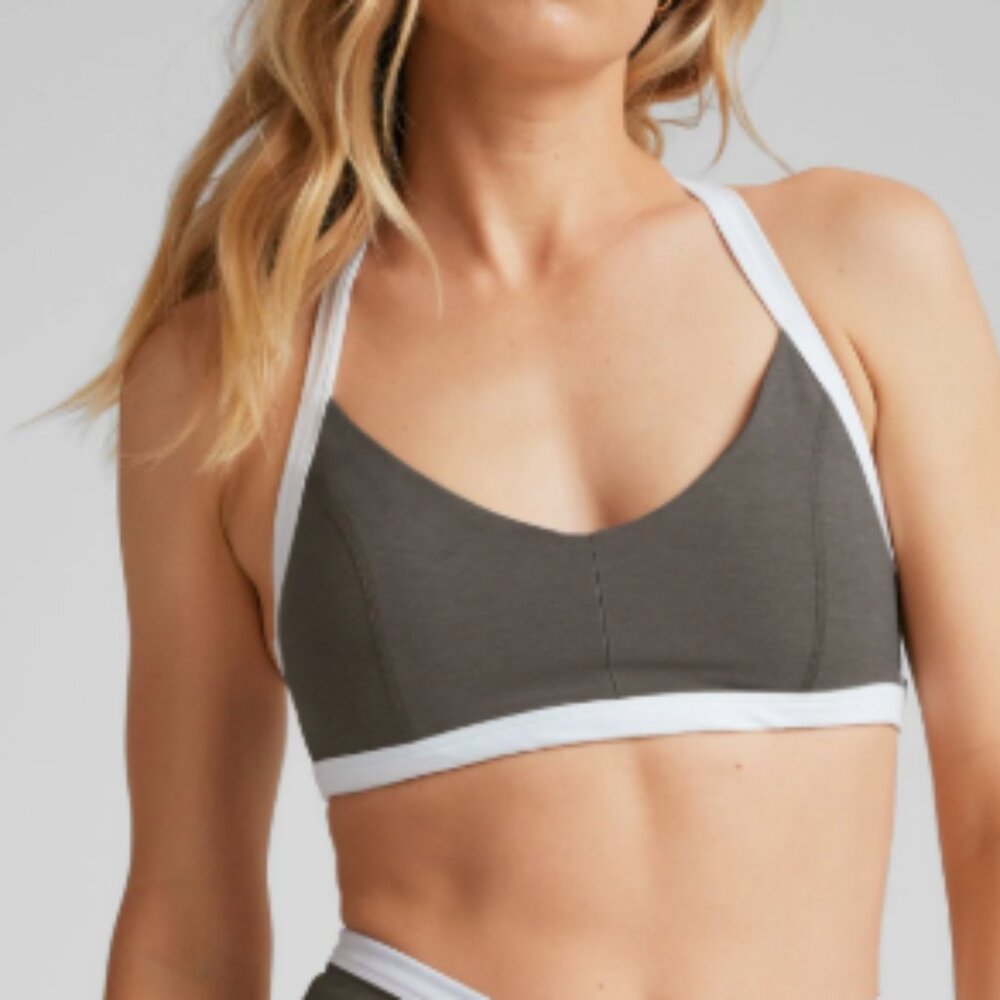 Beyond Yoga Gray and White Strappy Bralette